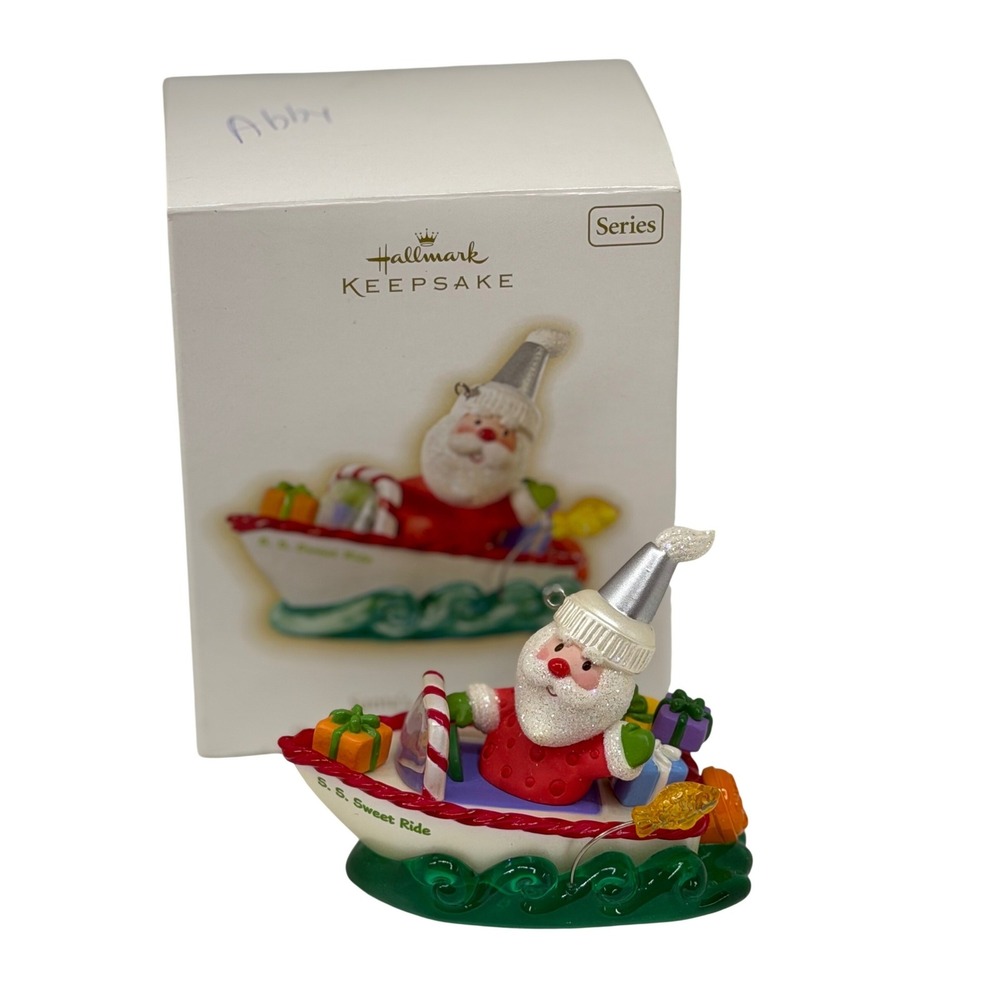 Hallmark Keepsake Santa's Sweet Ride Christmas Ornament Boat Glitter Nautical